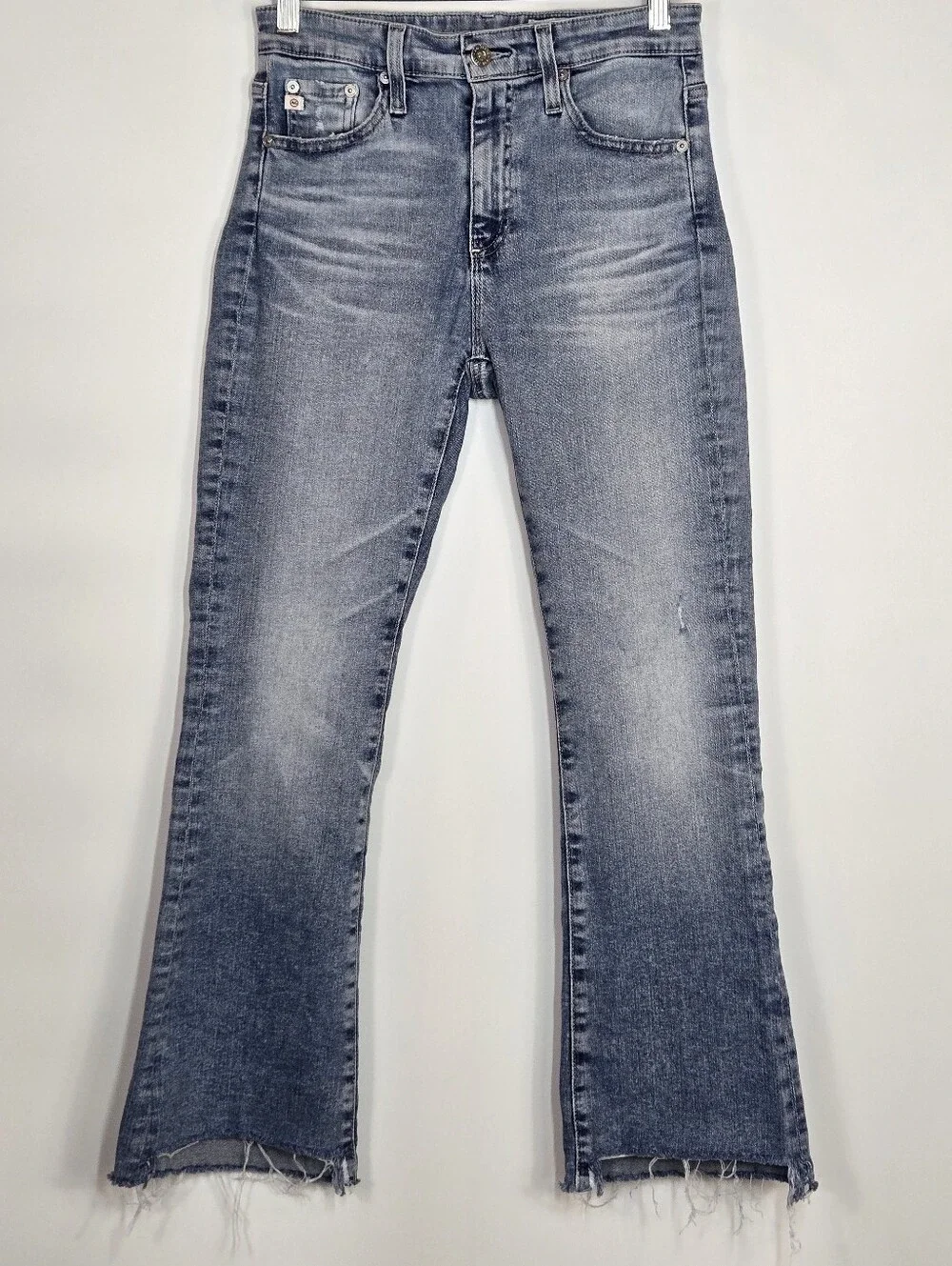 AG Adriano Goldschmied Farrah High Rise Boot Crop Distressed Jean Step Hem 26
